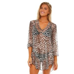 Women's Jordan Taylor Animal Print Sheer Swim Cover-Up Tunic Medium